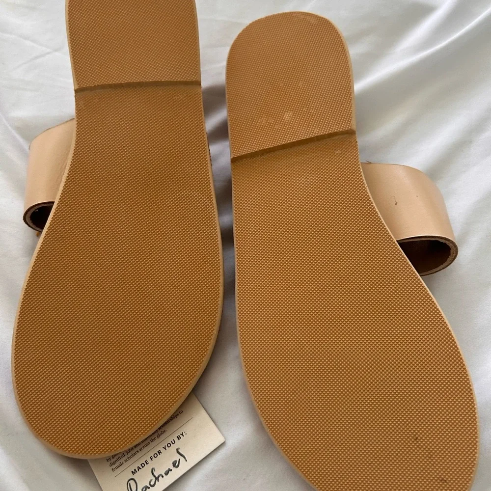 Sseko Cream Leather Slide Sandals with Tan Footbed